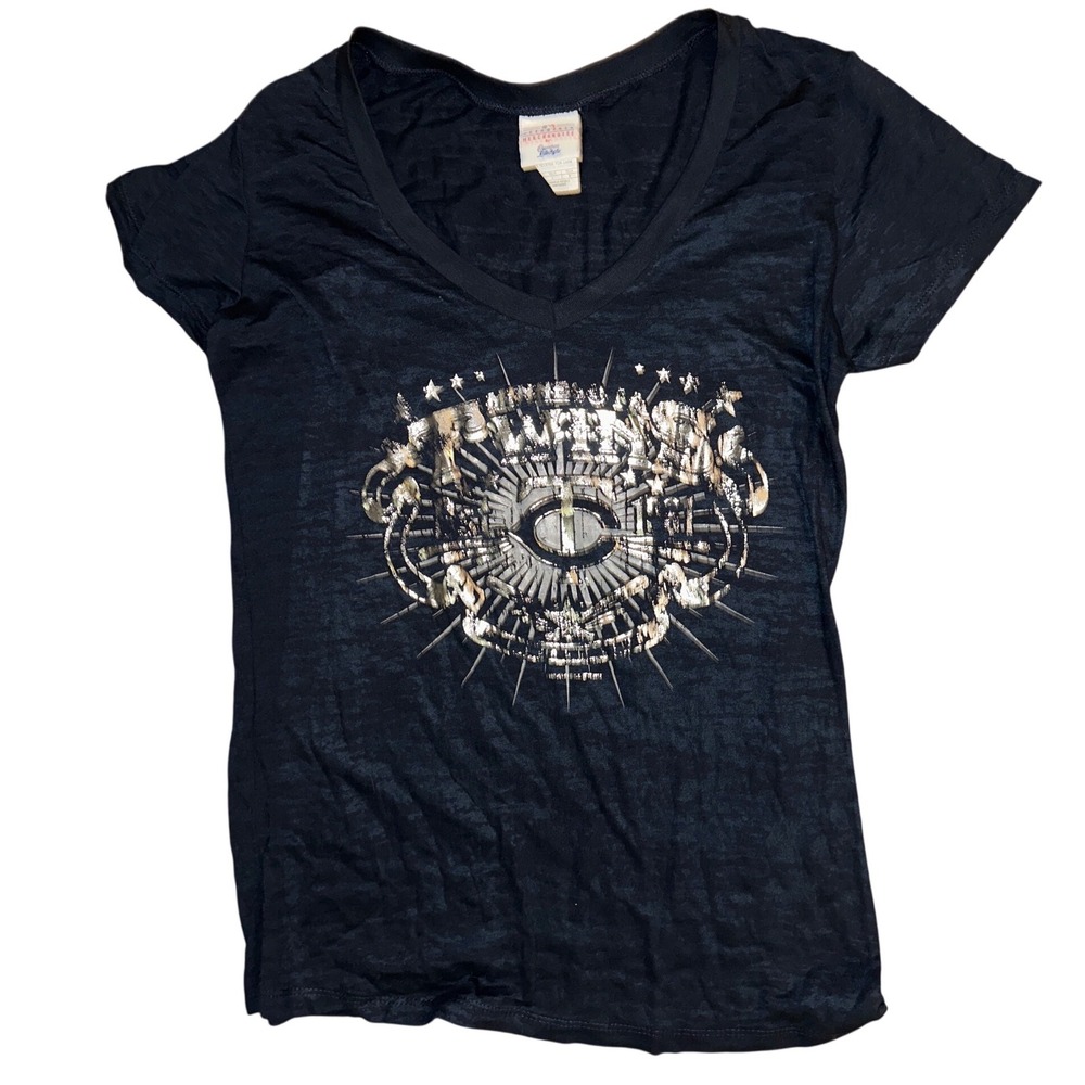 Minnesota Twins MLB Women Black Burnout Graphic V-Neck T-Shirt Large Campus